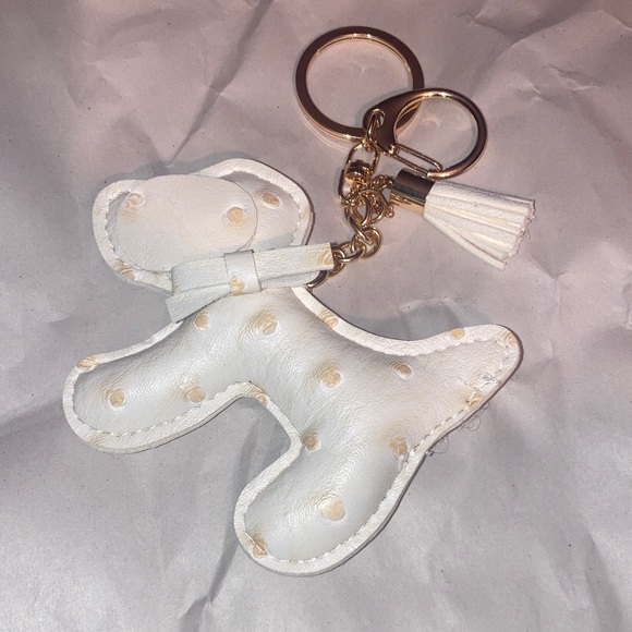 Accessories - White Polka Dot puppy Keychain with Tassel